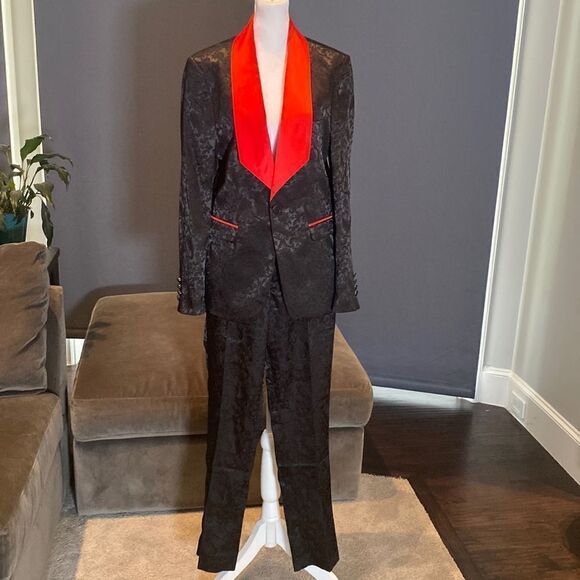 Men’s Black Slim Fit Paisley 2 Piece Suit Tuxedo Prom Size 32 Jacket 30 Pants - Picture 1 of 14